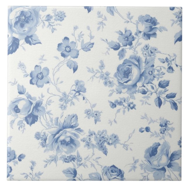 Blue,porcelain,blue china,floral toile,chinoiserie tile (Front)