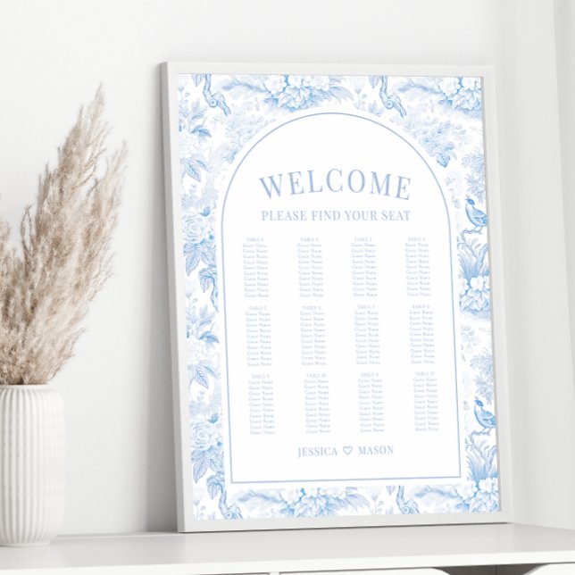 Blue porcelain boho arch wedding seating chart (Creator Uploaded)