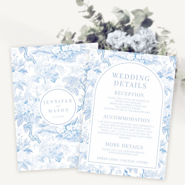 Blue porcelain boho floral wedding details cards (Creator Uploaded)