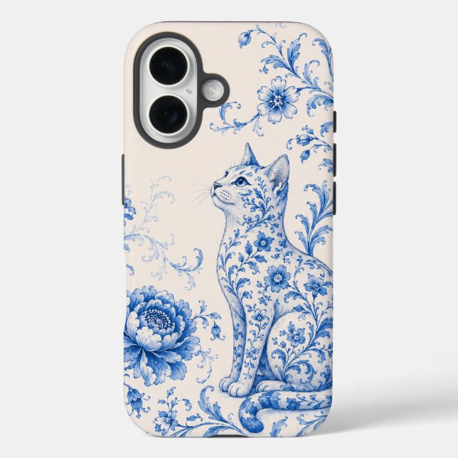 Blue Porcelain Cat Floral Phone Case (Back)