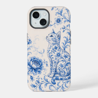 Blue Porcelain Cat Floral Phone Case
