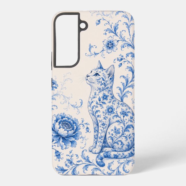 Blue Porcelain Cat Floral Phone Case (Back)