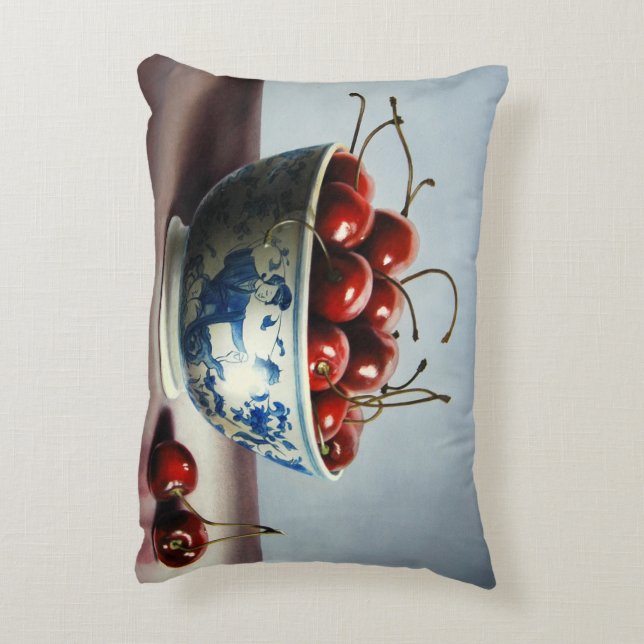 Blue Porcelain & Cherries Decorative Cushion (Back(Vertical))