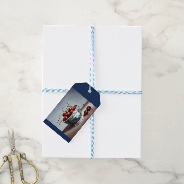 Blue Porcelain & Cherries Gift Tags (With Twine)