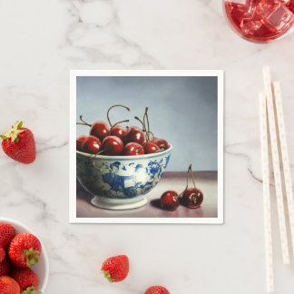 Blue Porcelain & Cherries Napkin