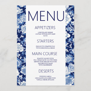 Blue Porcelain Chinoiserie Floral Wedding Menu