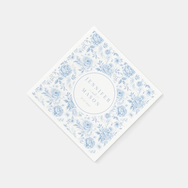 Blue Porcelain Chinoiserie Floral Wedding Napkin (Corner)