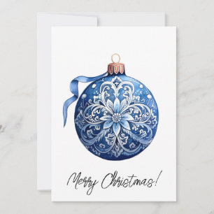Blue Porcelain Christmas Ornament Watercolor Holiday Card