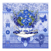 Blue Porcelain Cup and Flowers 16 x 16