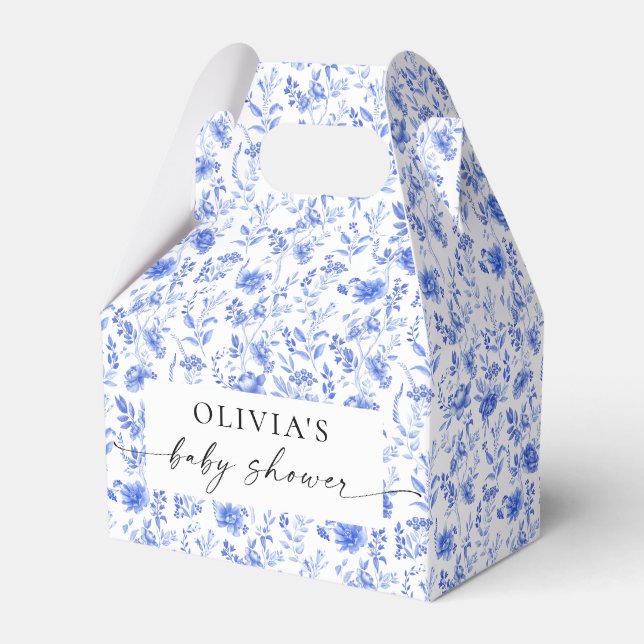 Blue Porcelain Floral Baby Shower Favour Box (Front Side)