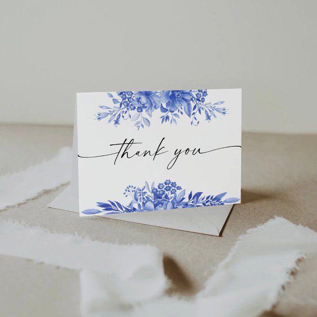 Blue Porcelain Floral Baby Shower Thank You Card (Creator Uploaded)