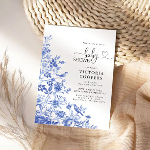 Blue Porcelain Floral Chinoiserie Baby Shower Invitation