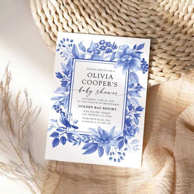 Blue Porcelain Floral Chinoiserie Baby Shower Invitation (Creator Uploaded)
