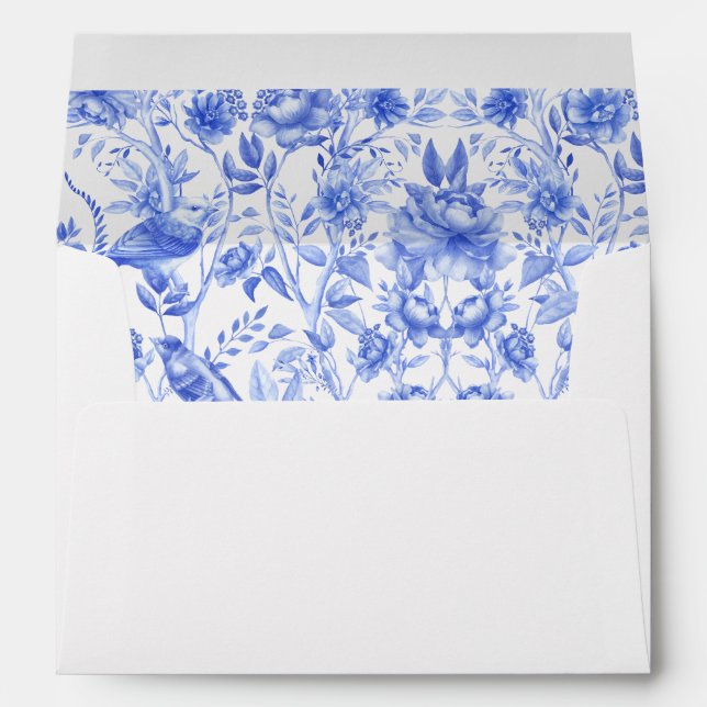 Blue Porcelain Floral Chinoiserie Wedding Envelope (Back (Bottom))