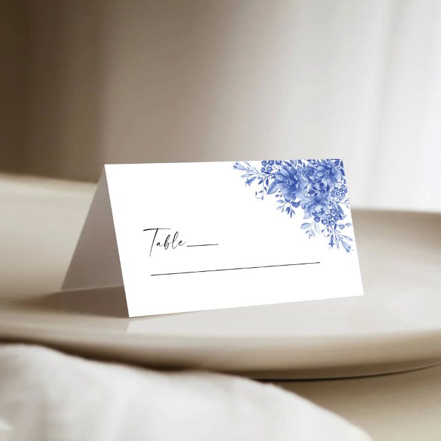 Blue Porcelain Floral Chinoiserie Wedding Folded Place Card (Creator Uploaded)