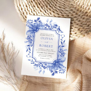 Blue Porcelain Floral Chinoiserie Wedding Invitation