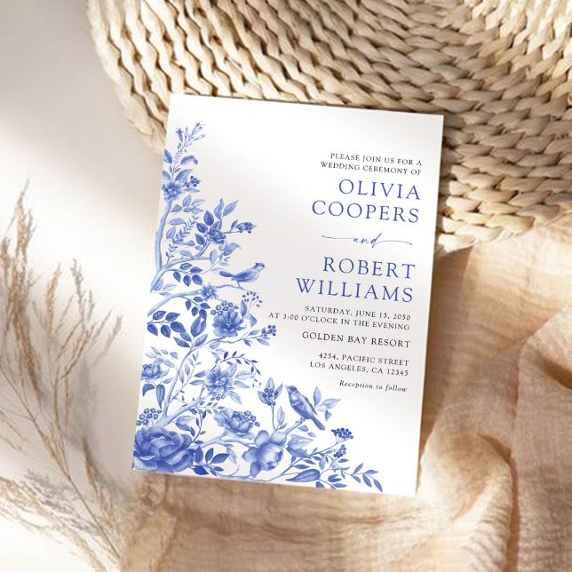 Blue Porcelain Floral Chinoiserie Wedding Invitation (Creator Uploaded)