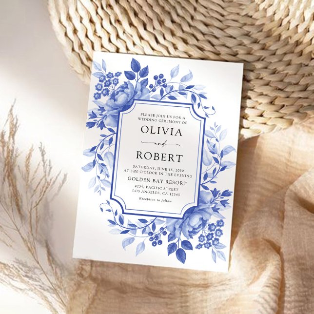 Blue Porcelain Floral Chinoiserie Wedding Invitation (Creator Uploaded)