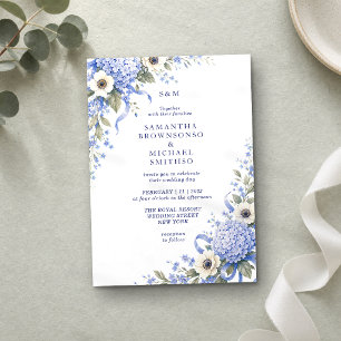 Blue Porcelain Floral Classic Wedding Invitation