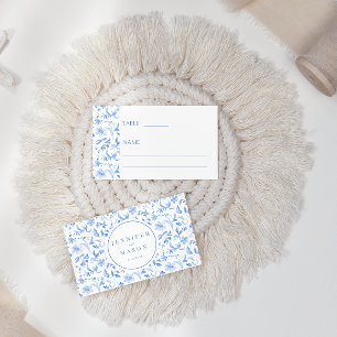 Blue porcelain floral folk wedding Flat Place Card