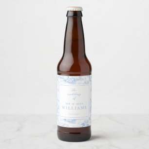 Blue porcelain floral wedding beer bottle labels