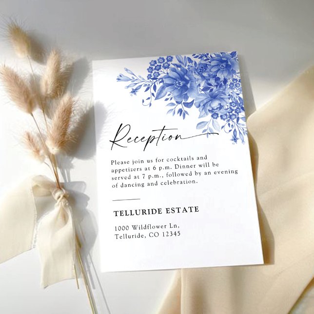 Blue Porcelain Floral Wedding Reception Enclosure Card (Creator Uploaded)
