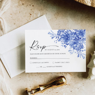 Blue Porcelain Floral Wedding RSVP Card
