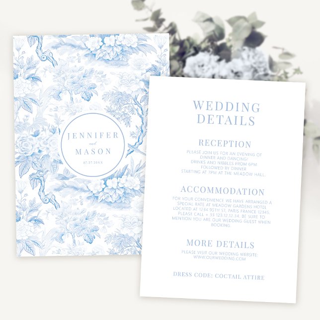 Blue porcelain modern floral wedding details cards (Creator Uploaded)