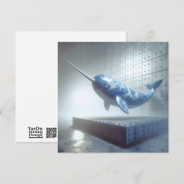 Blue Porcelain Narwhal Greeting Card (Front/Back)