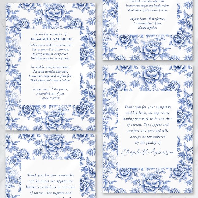Blue Porcelain Toile Poem Funeral  Thank You Card (Creator Uploaded)