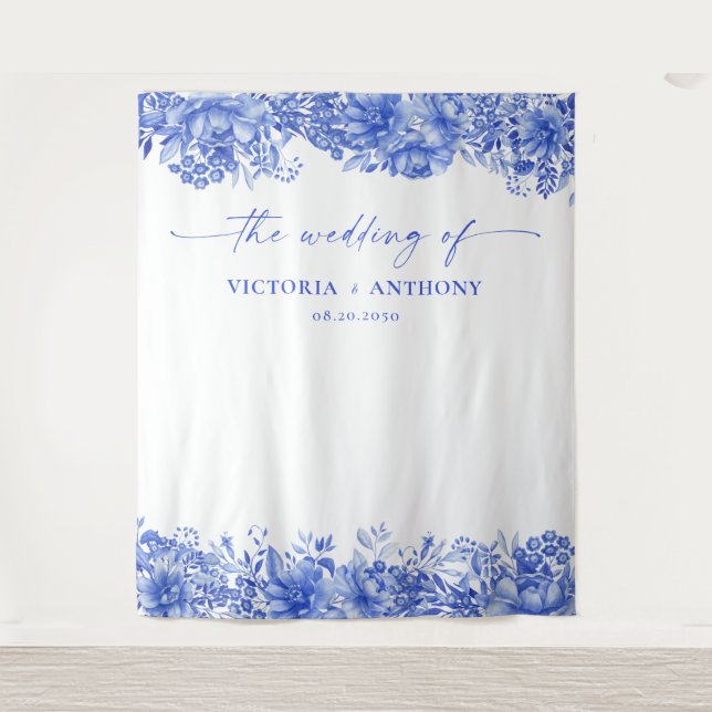 Blue Porcelain Wedding Backdrops Tapestry (Front)