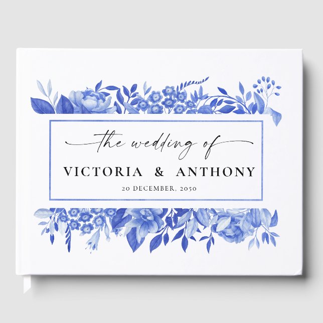 Blue Porcelain Wedding Guest Book (Front)