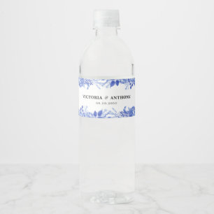 Blue Porcelain Wedding Water Bottle Labels