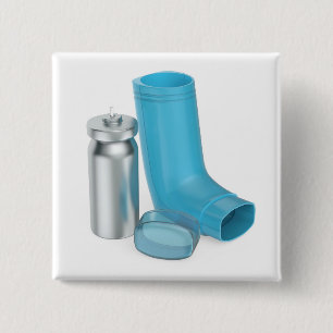 Blue portable asthma inhaler device 15 cm square badge