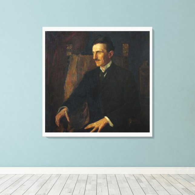 Blue Portrait of Nikola Tesla - Canvas Print (Insitu(Wood Floor))