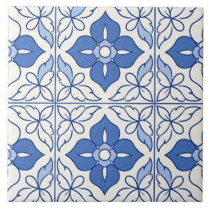 Blue Portuguese Azulejo Floral Lattice Tile