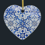 Blue Portuguese Azulejo Heart Christmas Ornament<br><div class="desc">Inspired by traditional azulejo design.</div>