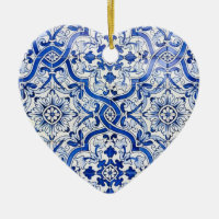 Blue Portuguese Azulejo Heart Christmas Ornament