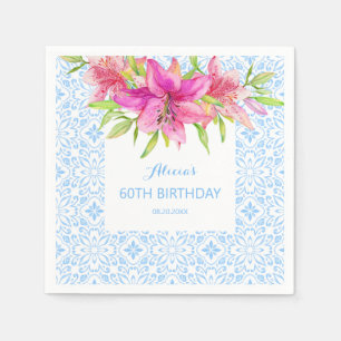Blue Portuguese Azulejo Tiles Lily Birthday Napkin