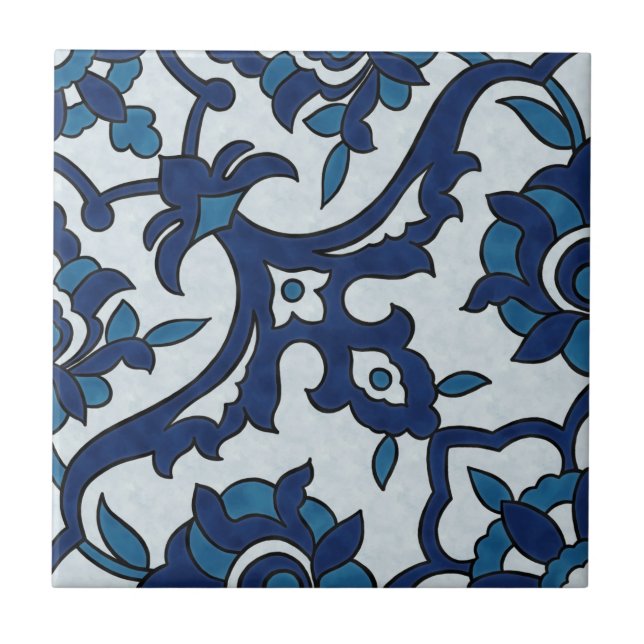Blue Portuguese Azulejos Floral Tile Pattern (Front)