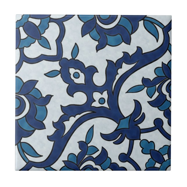 Blue Portuguese Azulejos Floral Tile Pattern (Front)