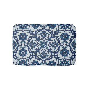 Blue Portuguese Azulejos Floral Tile Pattern Bath Mat