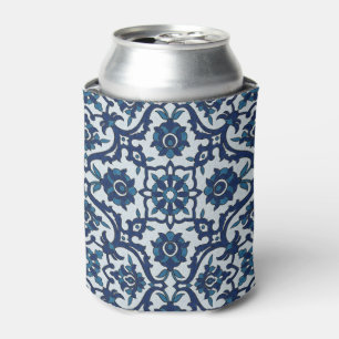 Blue Portuguese Azulejos Floral Tile Pattern Can Cooler