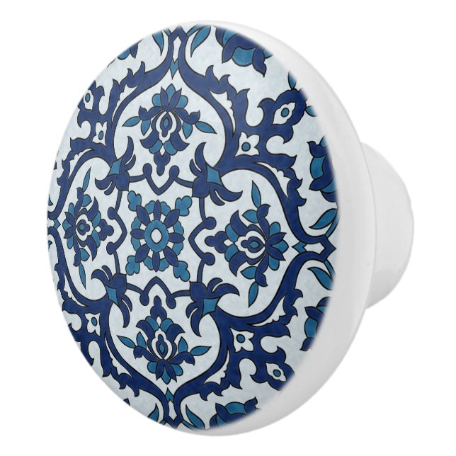 Blue Portuguese Azulejos Floral Tile Pattern Ceramic Knob (Right)