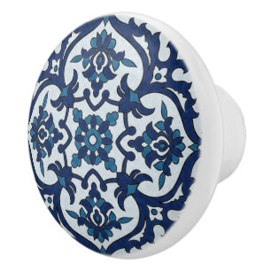 Blue Portuguese Azulejos Floral Tile Pattern Ceramic Knob