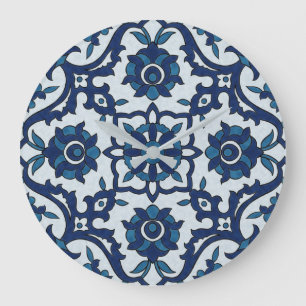 Blue Portuguese Azulejos Floral Tile Pattern Large Clock