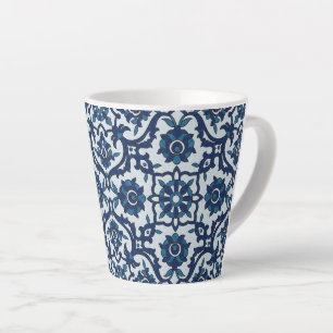 Blue Portuguese Azulejos Floral Tile Pattern Latte Mug