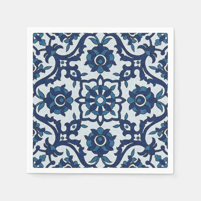 Blue Portuguese Azulejos Floral Tile Pattern Napkin (Front)