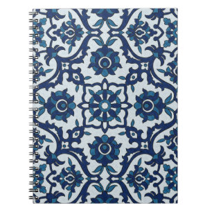 Blue Portuguese Azulejos Floral Tile Pattern Notebook