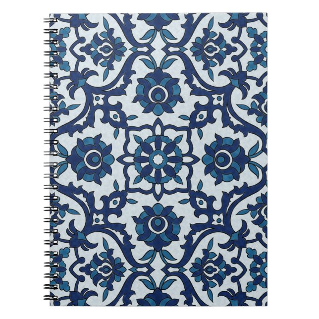 Blue Portuguese Azulejos Floral Tile Pattern Notebook (Front)